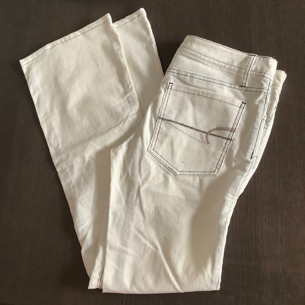 American Eagle White Corduroy Flare Pants Contrast Stitch‎ Low Rise Vintage SZ 6